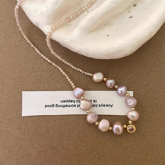 Lulou Soft Baroque Pearl & Gold Bead Necklace