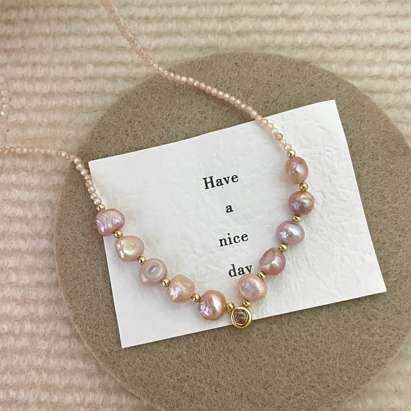 Lulou Soft Baroque Pearl & Gold Bead Necklace