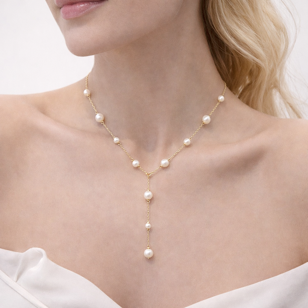 Lulou Effortless Scattered Pearl Adjustable Drop Necklace