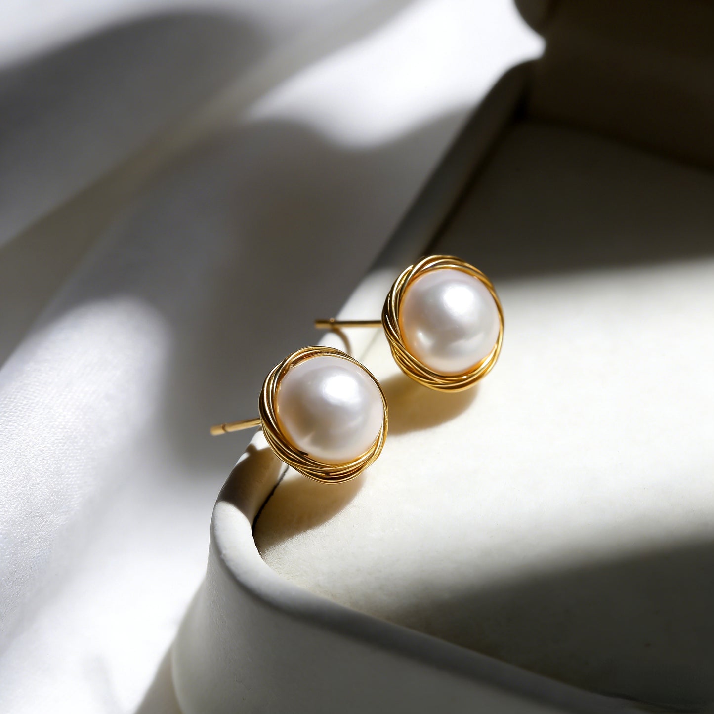 Lulou Soft Wrapped Pearl Stud Earrings