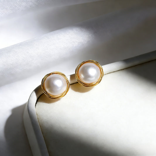 Lulou Soft Wrapped Pearl Stud Earrings