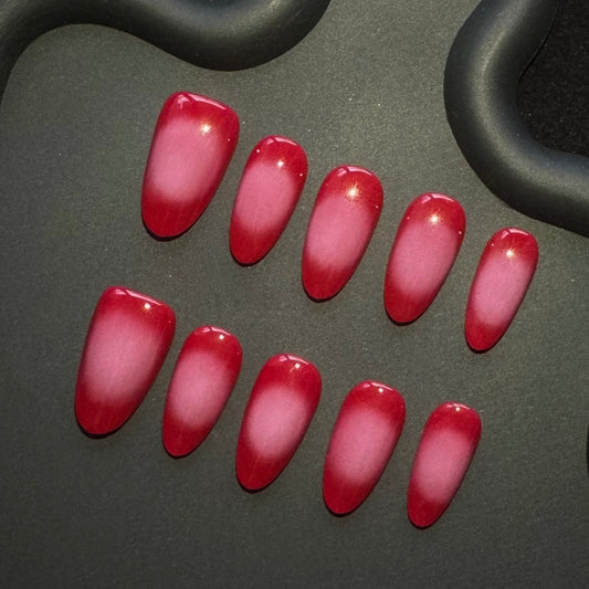 Lulou Magenta Ombré Almond Press on Nails 10PCS REUSABLE Handmade Acrylic Fake Nails Gradient Purple-Pink Trend 2025