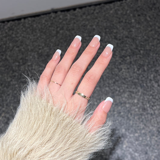 Nude Medium Square-Lulou Classic White French Tip Press On Nails Glueless Easy Apply Reusable 10PCS - Salon Quality Glueless Fake Nails for Women Trend 2025