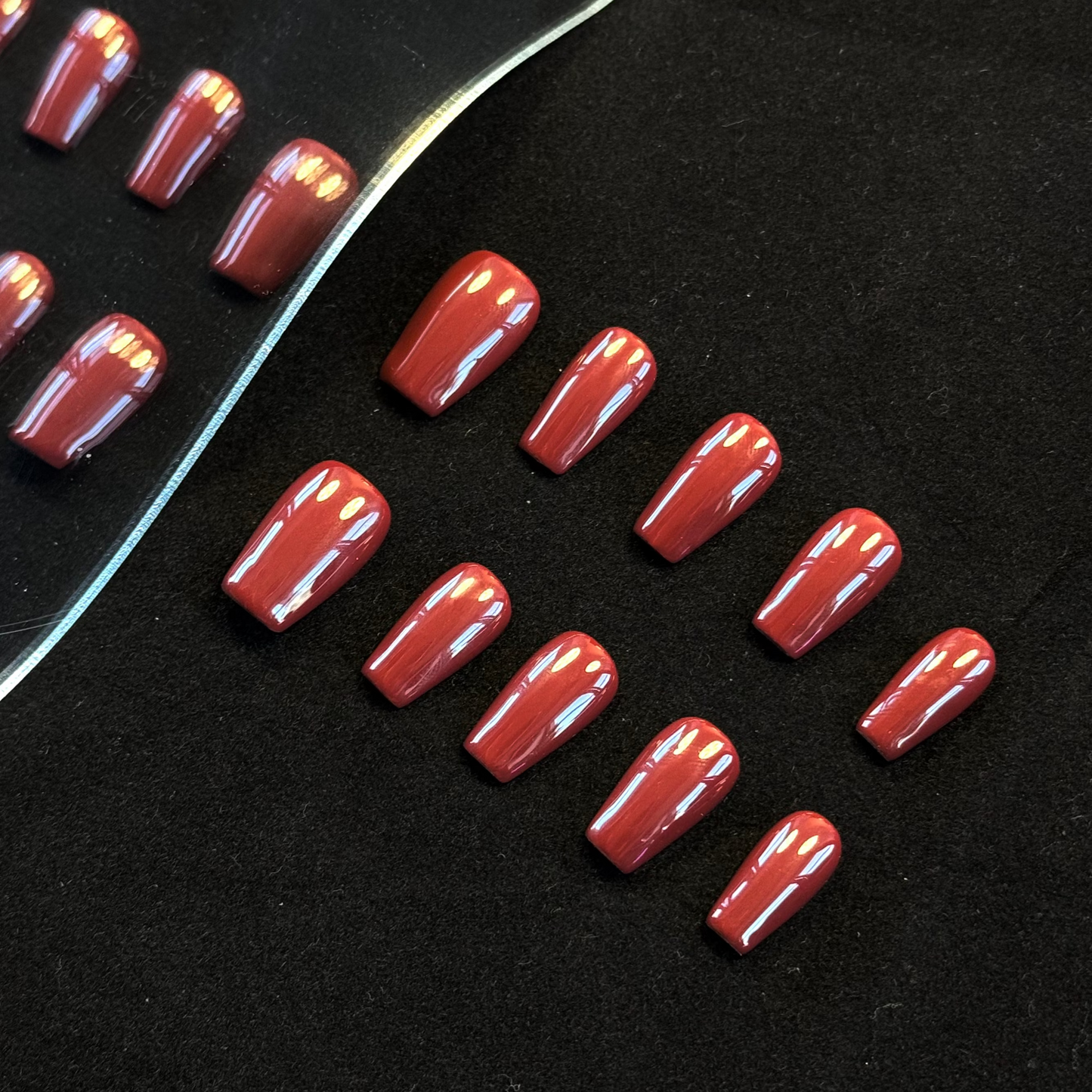 Lulou Red Luxe Gloss Long Square Press On Nails Glossy Solid Tone Handmade Acrylic 10PCS Christmas Winter Holiday Trend 2025