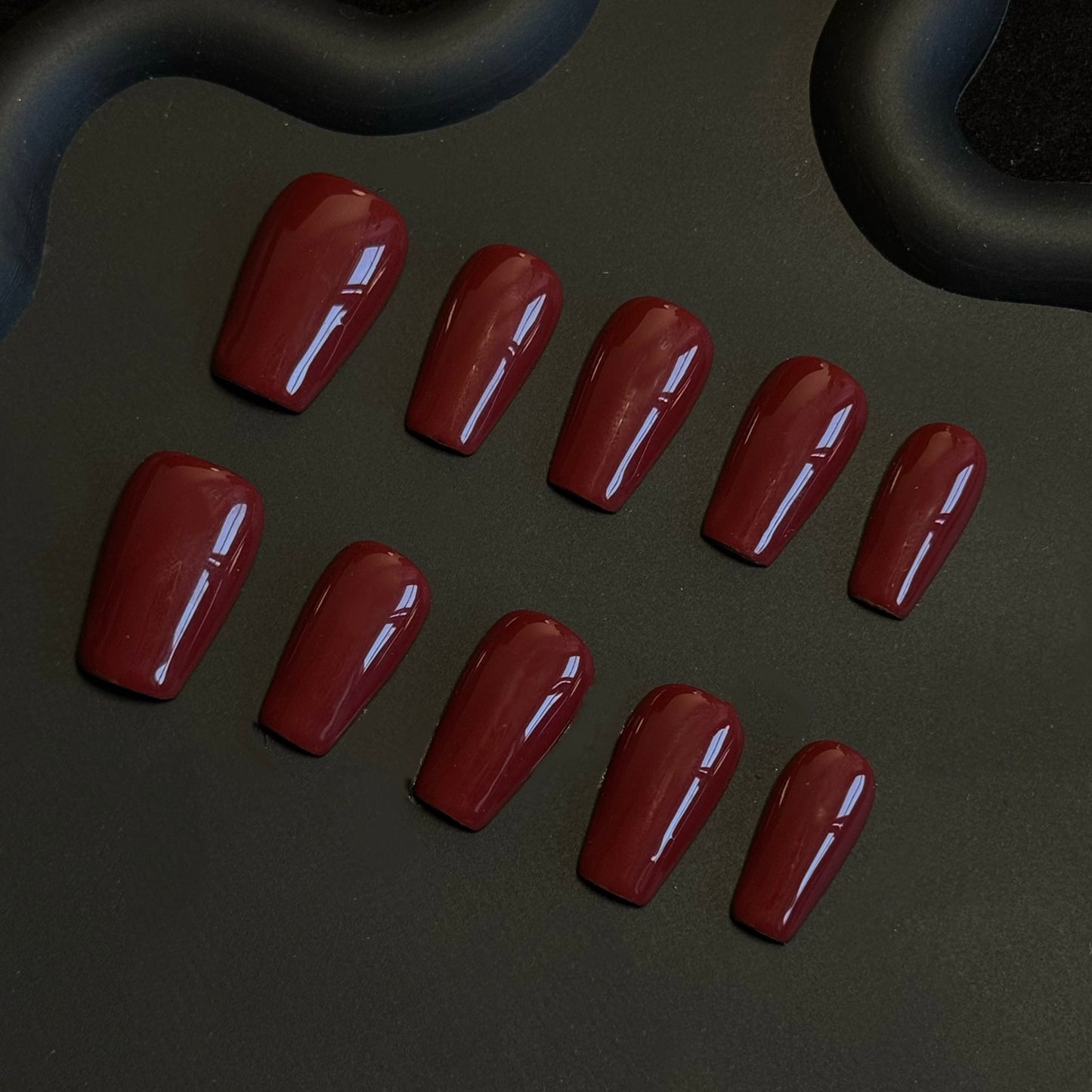 Lulou Red Luxe Gloss Long Square Press On Nails Glossy Solid Tone Handmade Acrylic 10PCS Christmas Winter Holiday Trend 2025