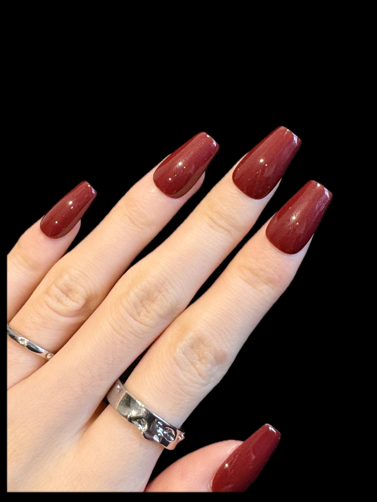 Lulou Red Luxe Gloss Long Square Press On Nails Glossy Solid Tone Handmade Acrylic 10PCS Christmas Winter Holiday Trend 2025