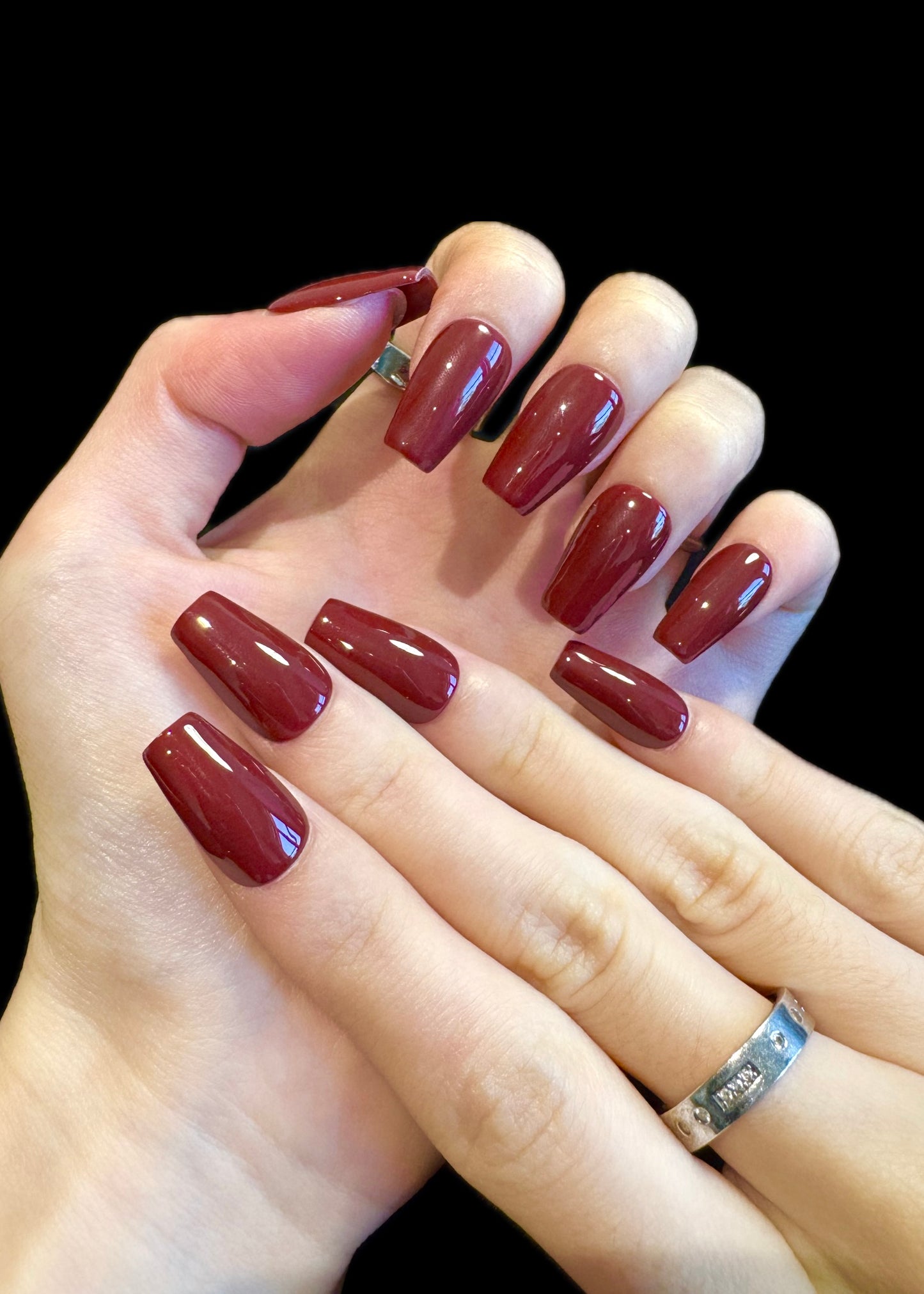 Lulou Red Luxe Gloss Long Square Press On Nails Glossy Solid Tone Handmade Acrylic 10PCS Christmas Winter Holiday Trend 2025