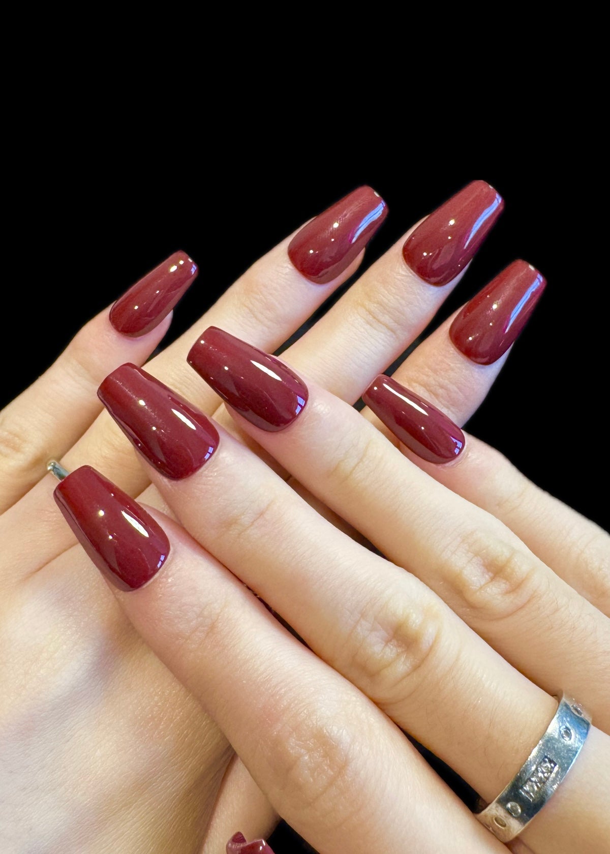 Lulou Red Luxe Gloss Long Square Press On Nails Glossy Solid Tone Handmade Acrylic 10PCS Christmas Winter Holiday Trend 2025