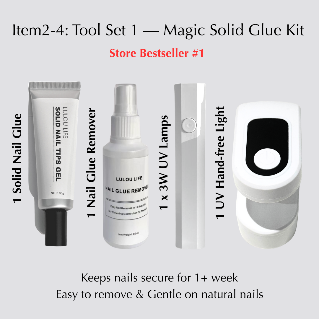 Lulou 7-in-1 French Tip Nail Starter Kit with 3W UV Lamp - Choose from 6 Nude & Pink Styles Includes Solid Gel Glue & Remover Complete DIY Nail Art Tools for Beginners Perfect Girls Gift Set