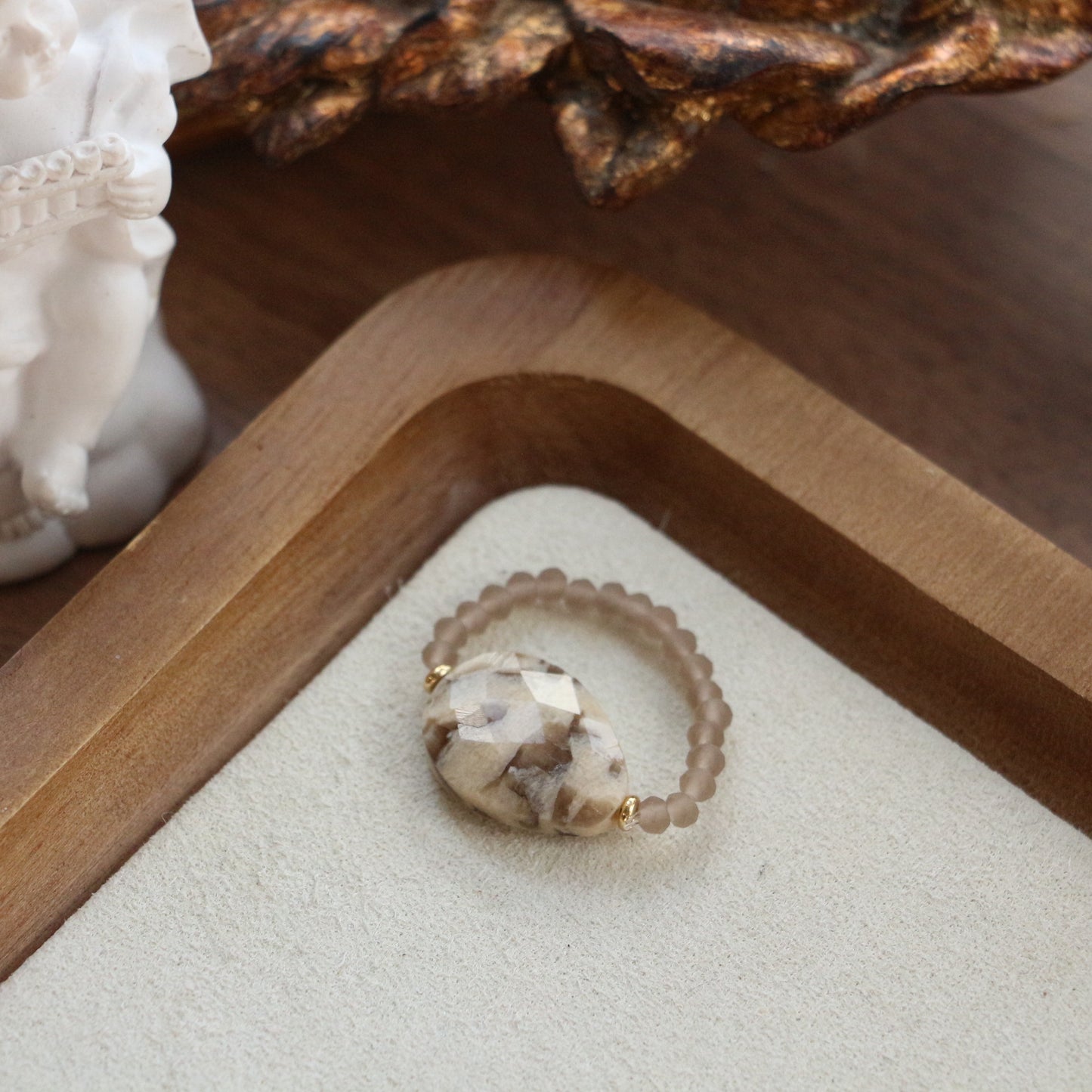 Lulou Organic Natural Stone & Tiger's Eye Beaded Couple Gift Ring