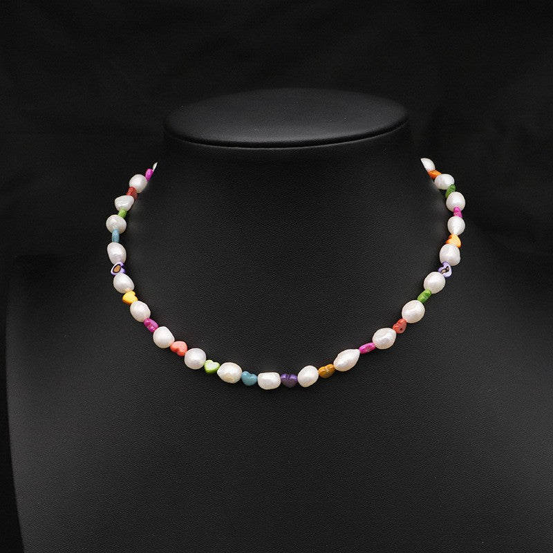 ルル 鮮やかで個性的な淡水パールとカラフルビーズのハートスペーサー ニッチデザイン ハイエンド ギフト対応ネックレス