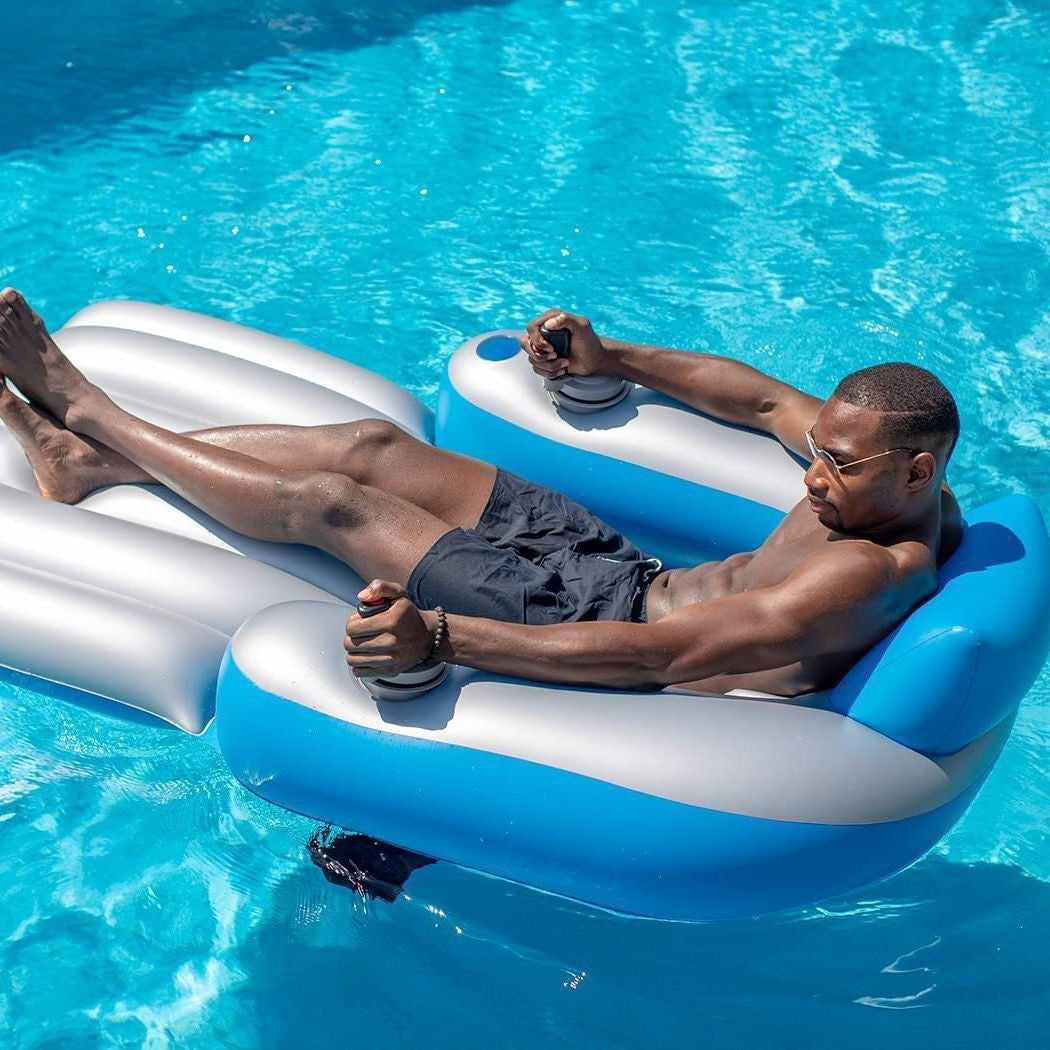 Lulou Electric Pool Float with Dual Motors & 360° Spin, Motorized Inflatable Lounger Raft for Adults Teens Kids, Rechargeable Battery,  Fun Pool Party Accessories for Swimming Pools