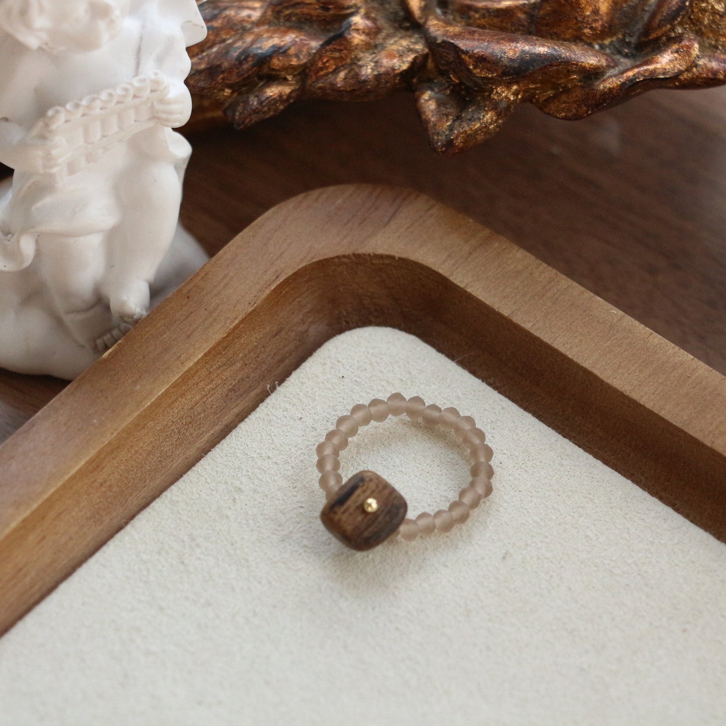 Lulou Organic Natural Stone & Tiger's Eye Beaded Couple Gift Ring