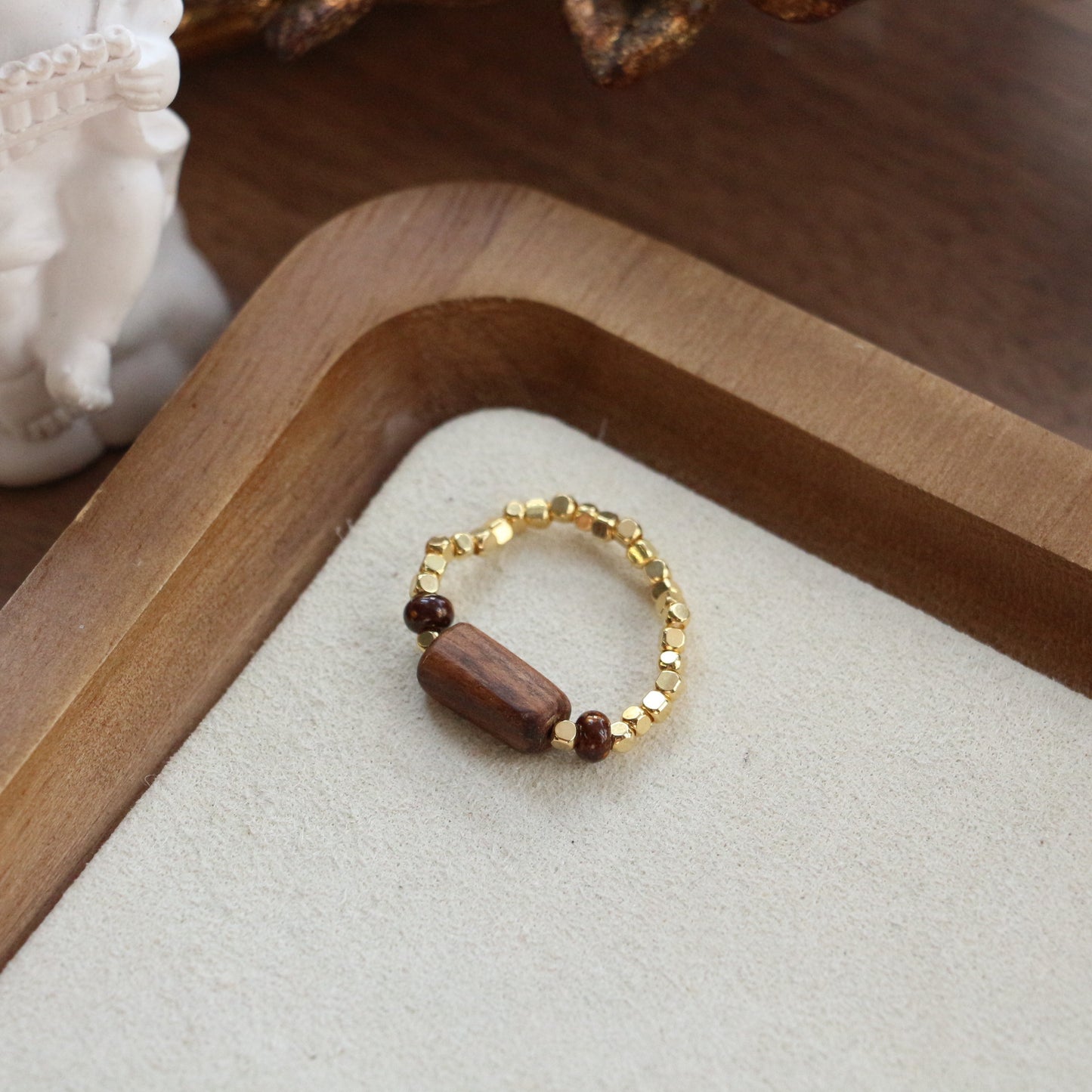 Lulou Organic Natural Stone & Tiger's Eye Beaded Couple Gift Ring