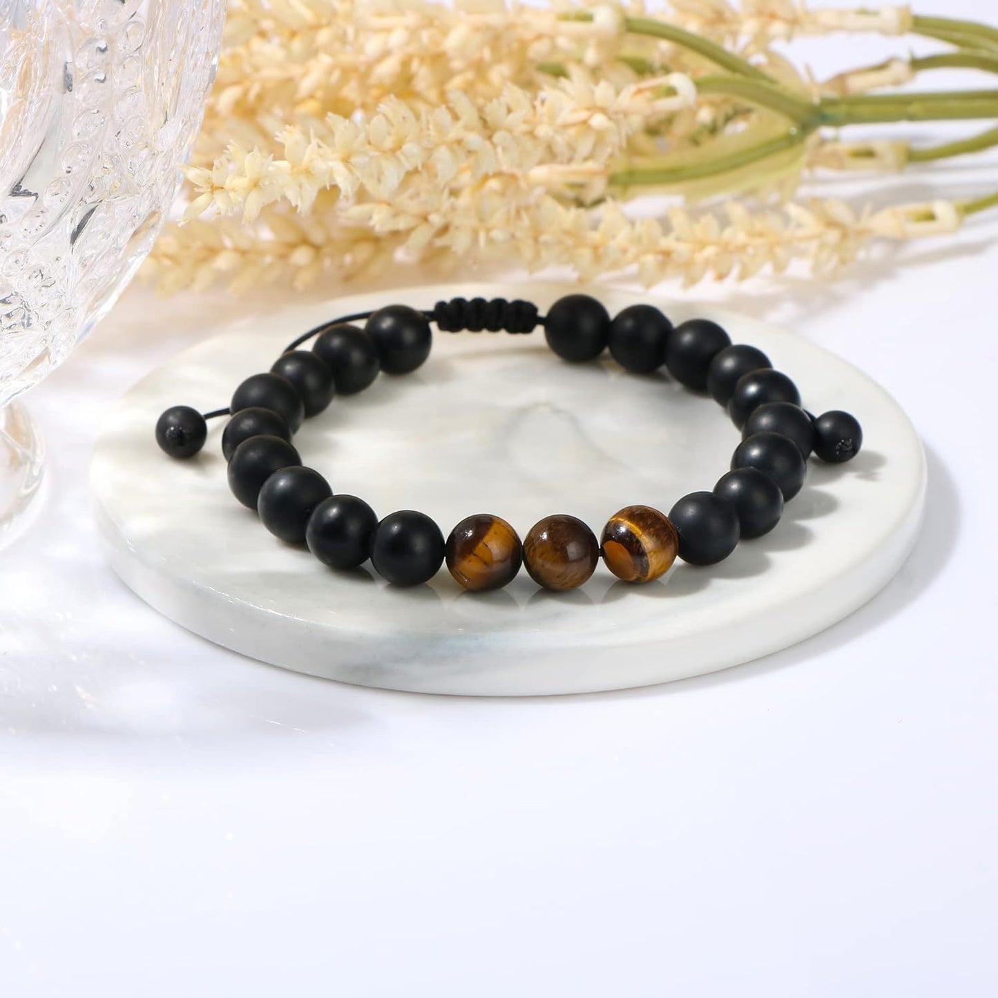 ルロウ セリーン ミニマル ナチュラル オブシディアン＆タイガーアイ ストーン ビーズ カップル ギフト ブレスレット