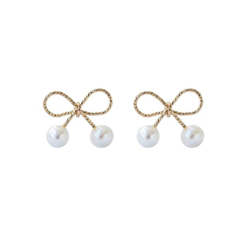 Lulou Elegant Classic Urban Bow Pearl Earrings