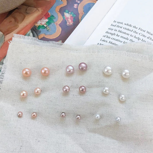 Lulou Minimal Elegant Silver Pearl Stud Earrings|3 Colors, Multiple Sizes Available