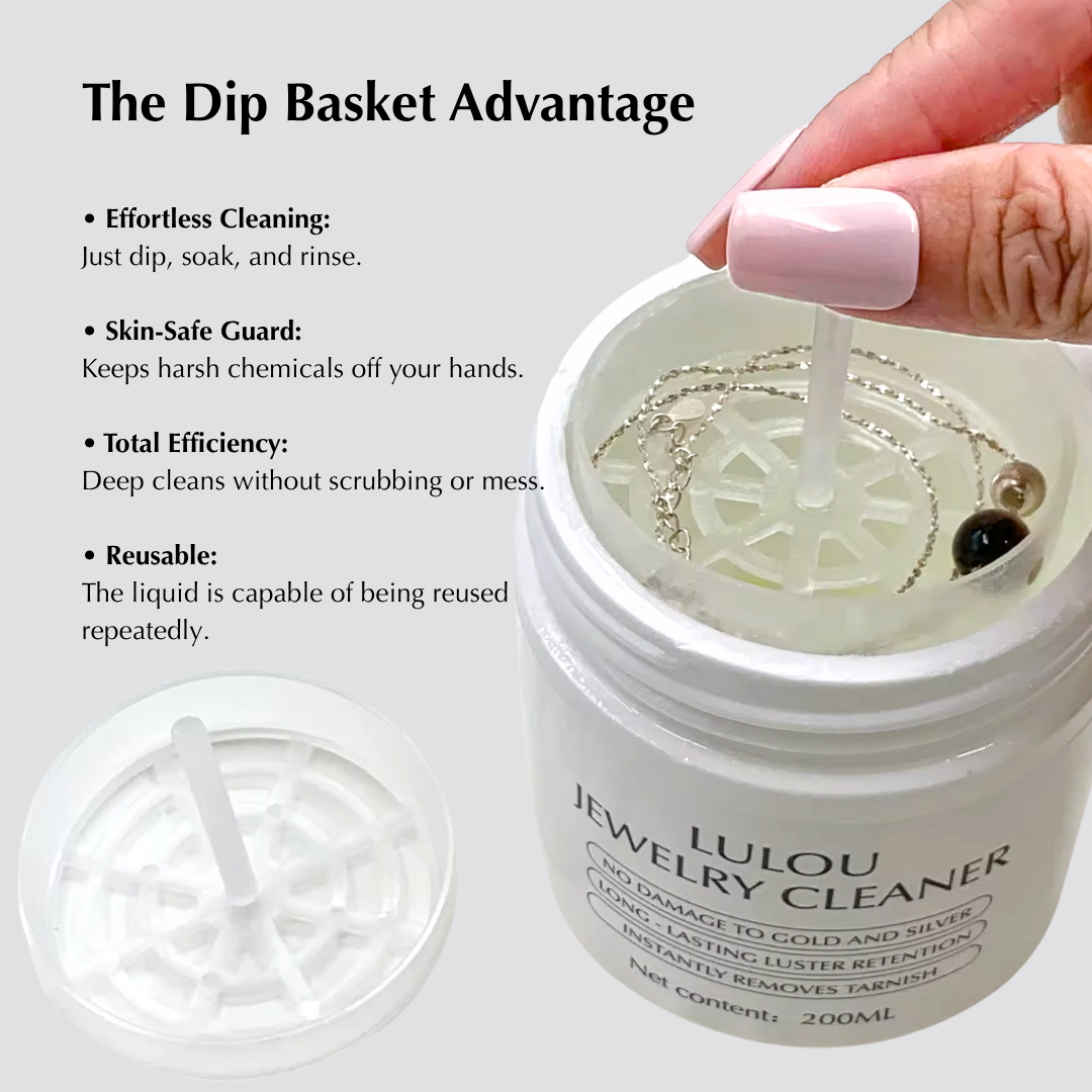 Lulou Pro Premium Jewelry Cleaner 200ML with Built-in Dip Basket Metal Safe Tarnish Remover for Gold Silver Platinum & More Instant Tarnish Removal Brilliance Restoration Gift The Perfect Jewelry Care Gift