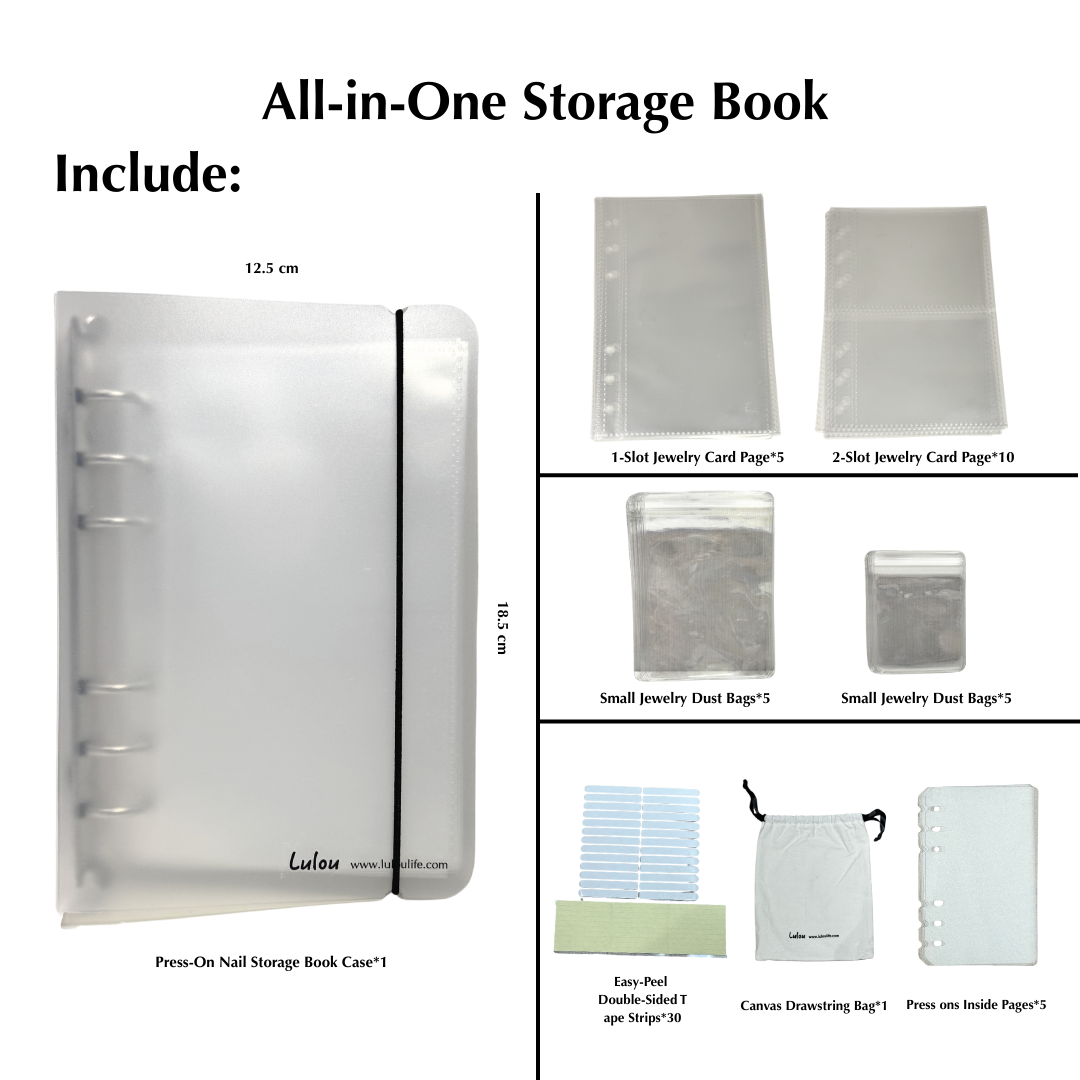 Lulou Multi-Use Storage Book for Press-On Nails, Jewelry, Photos & Cards, Portable A6 Organizer Binder with Pages, Travel-Friendly Design Fits in Handbag , 3 Styles Optional with Gift Accessories Included