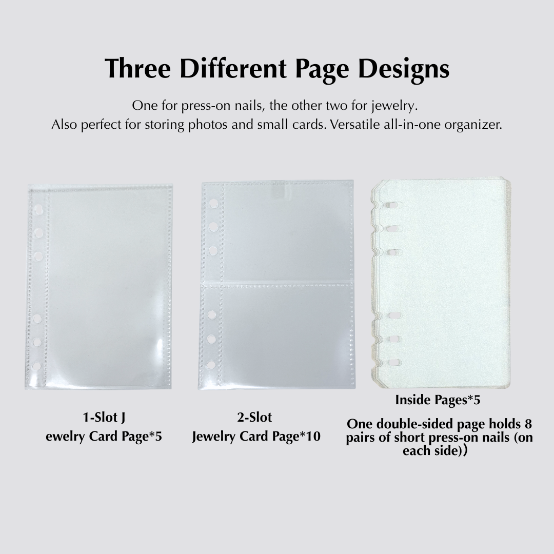 Lulou Multi-Use Storage Book for Press-On Nails, Jewelry, Photos & Cards, Portable A6 Organizer Binder with Pages, Travel-Friendly Design Fits in Handbag , 3 Styles Optional with Gift Accessories Included