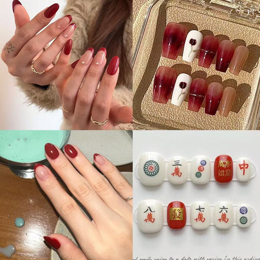 Nail Clearance Acrylic Handmade Reusable Press On Nails Red Collection