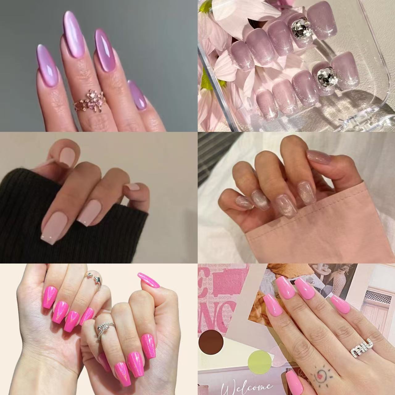 Nail Clearance Acrylic Handmade Reusable Press On Nails Pink Collection